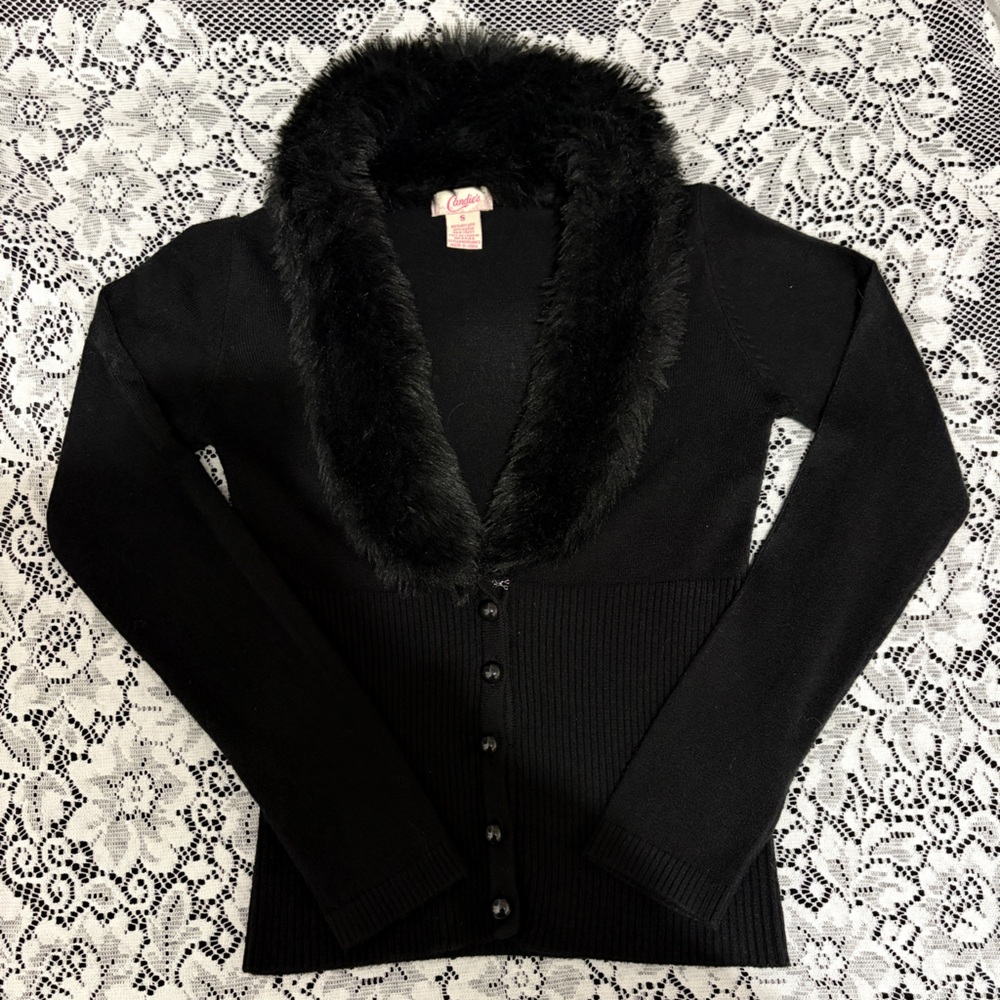 Candie’s fur trim button up cardigan